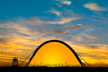 Fototapeta na wymiar illustration of tent at sunset