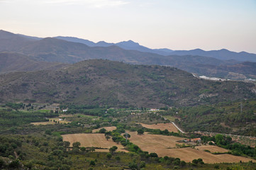 Evening landscapes of Spain - mountains, fields, valleys, villages
