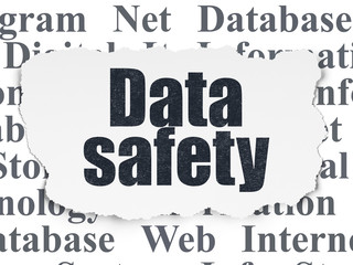 Data concept: Painted black text Data Safety on Torn Paper background with  Tag Cloud