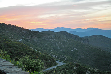 Mountain road and evening landscapes of Spain
