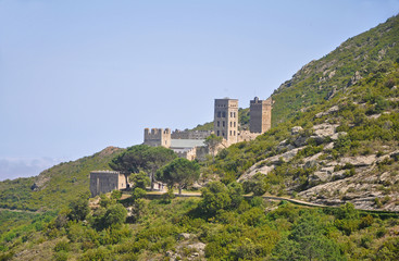 Fototapeta na wymiar Landscapes of Spain - mountains, roads and medieval monastery Sant Pere de Rodes