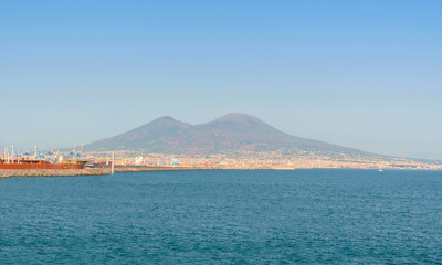 Vesuvius volcano view from Naples city at sunny day.