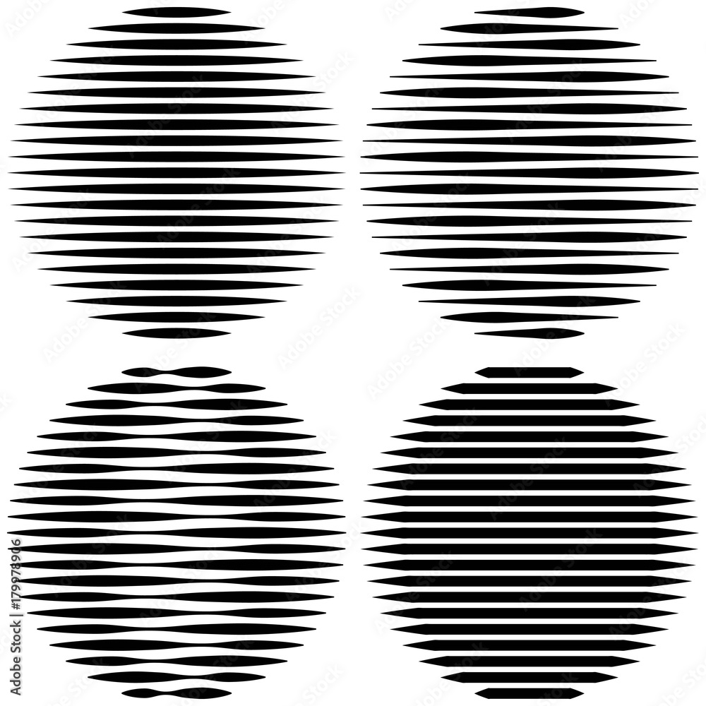Poster set circle logo with lines unusual icon design, vector horizontal stripes geometric shape, the effec