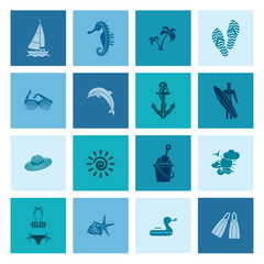 Fototapeta premium Summer and Beach Simple Flat Icons