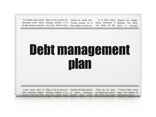 Finance concept: newspaper headline Debt Management Plan on White background, 3D rendering