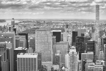 Black and white picture of New York City skyline, USA.