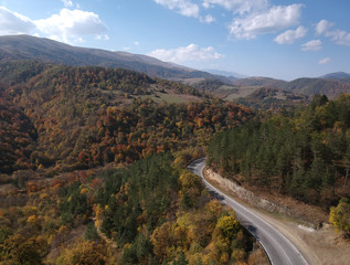 Aerial drone shot of Serpentine, Mountain Highway in the middle of Forest