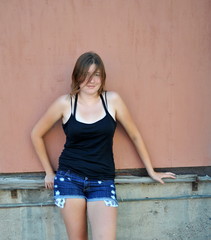 Sexy female beauty fashion model expressions outside.