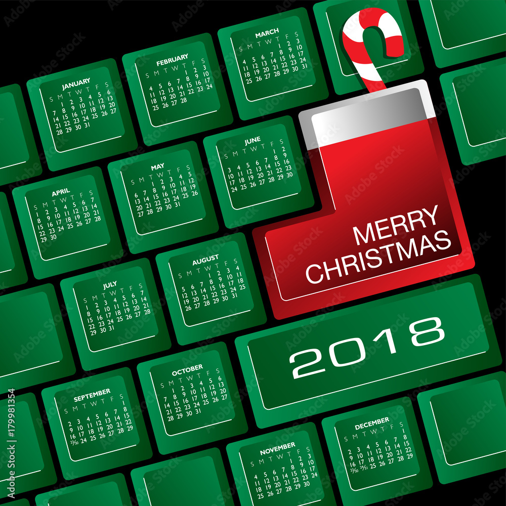 Wall mural 2018 creative keyboard christmas calendar for print or web