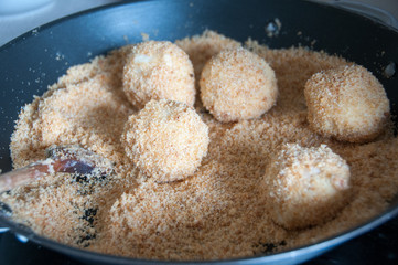 breaded apricot dumplings in pan