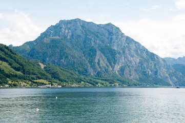 mount Traunstein and lake Traunsee in Austria