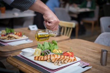seafood plate on table restaurant