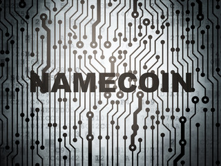 Blockchain concept: circuit board with  word Namecoin, 3D rendering