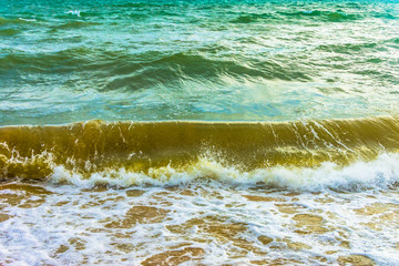 Tropical view of blue sea with rolling  waves.