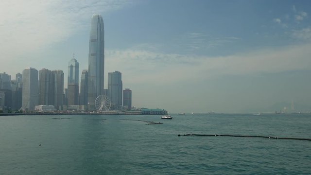 sunny day hong kong famous downtown bay traffic harbor island panorama 4k china
