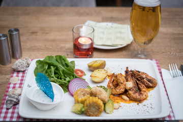 seafood plate on table restaurant