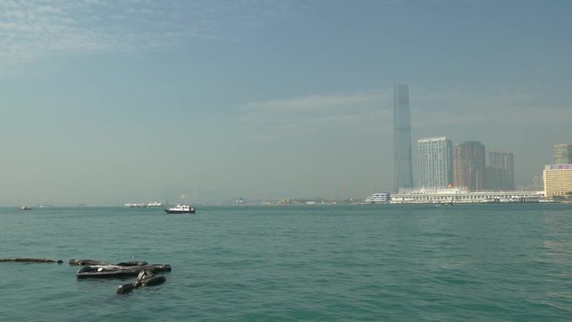 sunny day hong kong famous bay traffic harbor island panorama 4k china
