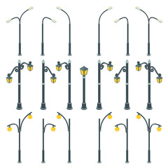 Street lamp posts in isometric style.