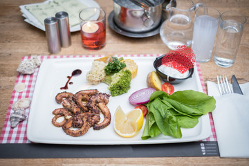 seafood plate on table restaurant