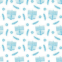 Menorah seamless pattern, isolated on white