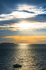 Beautiful seaside view Landscape of Ocean  with dramatic  sunrise sky.