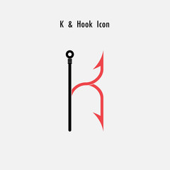 Creative K- Letter icon abstract and hook icon design vector template.Fishing hook icon.Alphabet icon