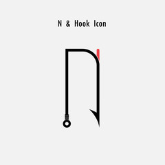 Creative N- Letter icon abstract and hook icon design vector template.Fishing hook icon.Alphabet icon.