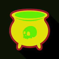 Flat icon with shadow cauldron with skull