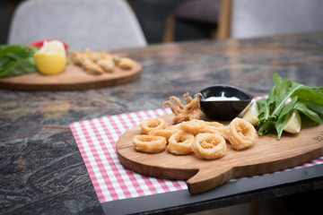 seafood plate on table restaurant