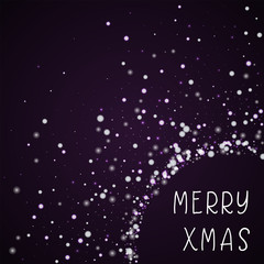 Merry Xmas greeting card. Beautiful falling snow background. Beautiful falling snow on deep purple background. Amazing vector illustration.