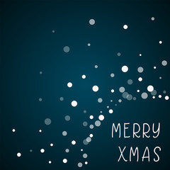 Merry Xmas greeting card. Falling white dots background. Falling white dots on blue background. Amazing vector illustration.