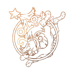 Yellow dog for New Year 2018, cute symbol of horoscope. Cute puppy in cartoon doodle style.