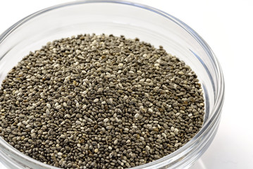 Chia seeds in glass bowl