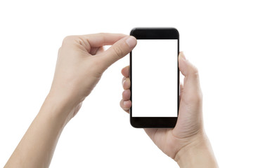 Businessman hand holding smart phone with path