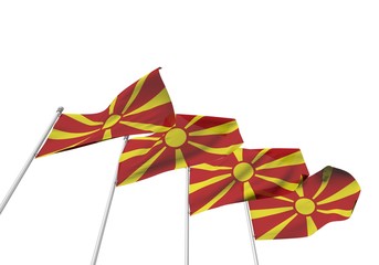 Macedonia flags in a row with a white background. 3D Rendering