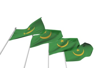 Mauritania flags in a row with a white background. 3D Rendering