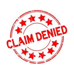 Grunge red claim denied with star icon round rubber seal stamp on white background