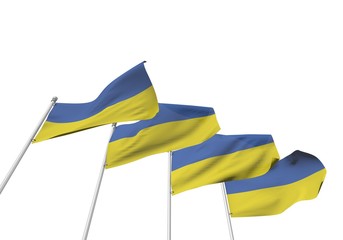 Ukraine flags in a row with a white background. 3D Rendering