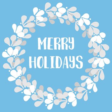 Merry Holidays pastel vector card with christmas wreath