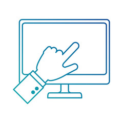 desktop computer with hand touching