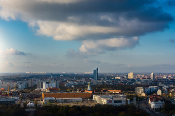 Fototapeta na wymiar LEIPZIG, GERMANY – NOVEMBER 6, 2017: View from the top of the Leipzig Monument to the Battle of the Nations (1813) towards the city centre of Leipzig.