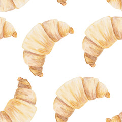Watercolor croissant pattern. Isolated Illustration for design, print or background