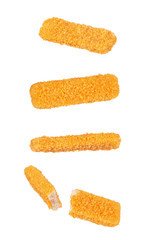 Crispy Fish fingers isolated on white background