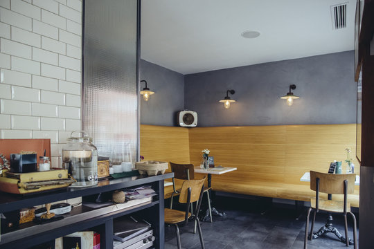 Interior view of an empty cafe