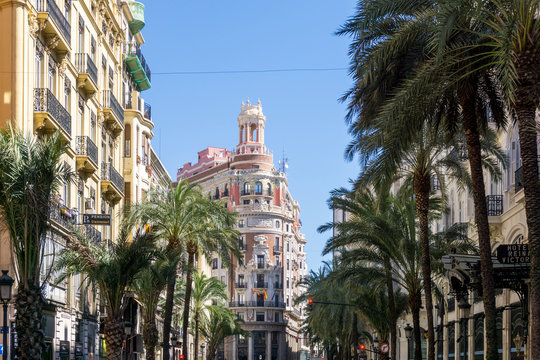 VALENCIA, SPAIN - March 10, 2017: street view of downtown valencia, is Spain's third largest metropolitan area, with a population ranging from 1.7 to 2.5 million.