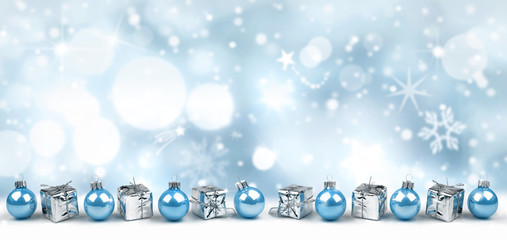 blue-silver christmas decoration with wintry bokeh