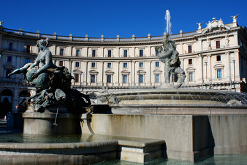 Fototapeta na wymiar Fountain in the Piazza of the Republic. Rome, Italy