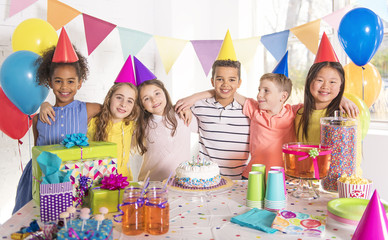 group of children at birthday party at home