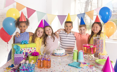 group of children at birthday party at home