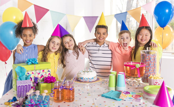 group of children at birthday party at home